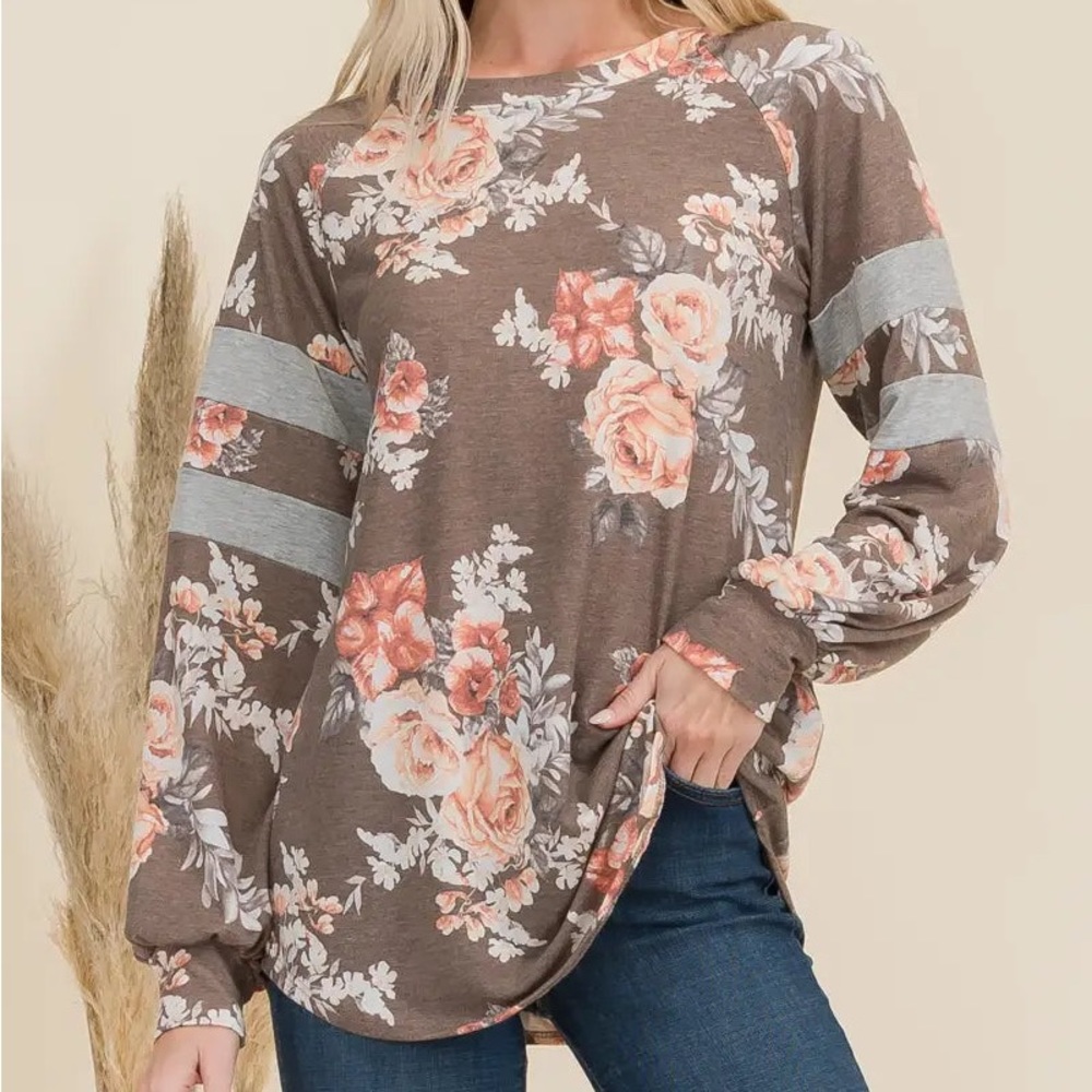 Mocha floral long sleeve-Celeste